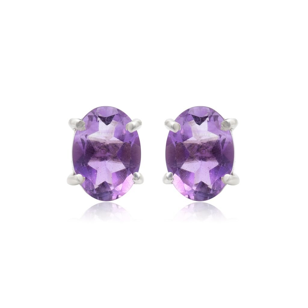Natural Amethyst Gemstone Studs in 925 Silver