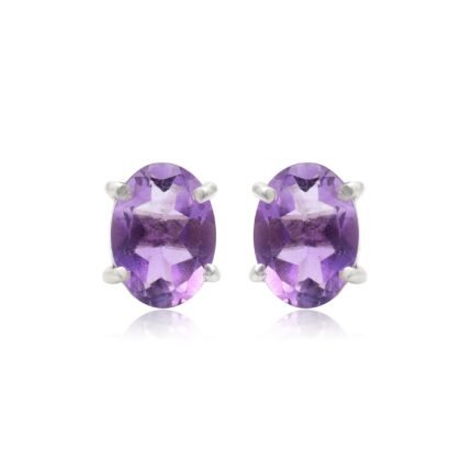 Natural Amethyst Gemstone Studs in 925 Silver