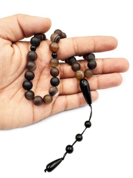 REBUY Brown Stripe Agate Matte Beads Tasbeeh