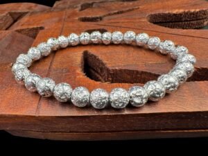 REBUY 6 mm Silver Plated Lava Beads Bracelet 