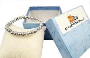 REBUY Natural Silver Plated 6 mm Beads Bracelet