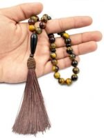 Natural Multi Tiger Eye Stone Islamic Tasbih Prayer Rosary Beads | Handcrafted Multi Tiger Eye Beads Tasbeeh for Meditation & Prayer | Ideal Gift for Muslims | 33 Beads Tasbeeh - Image 3