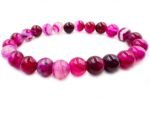 REBUY Natural Pink Stripe Agate Beads Bracelet Healing Crystal Jewelry
