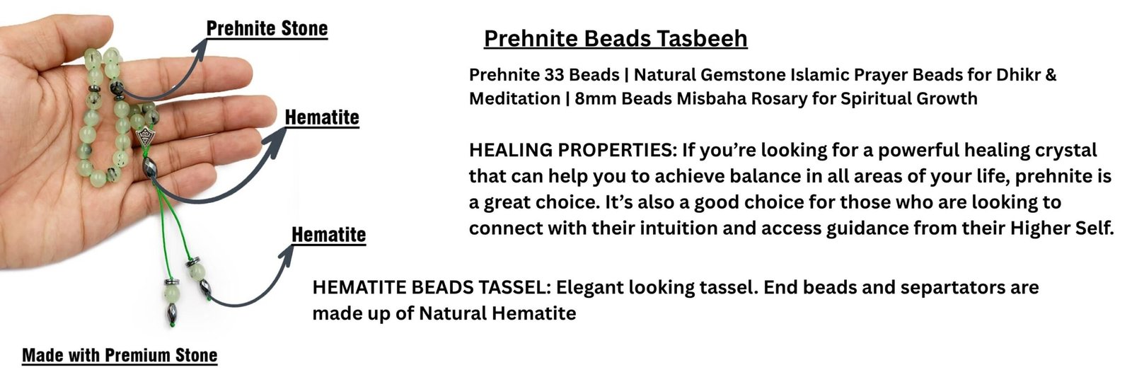 Prehnite Beads 8 mm - 33 Beads Tasbih Misbaha Prayer Beads