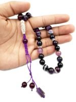 Natural Gemstone Islamic Prayer Tasbih | 33 Beads of Purple Stripe Agate | Handcrafted with Wooden Gift Box | Premium Quality for Meditation & Dhikr | Enhances Focus & Serenity - Image 3