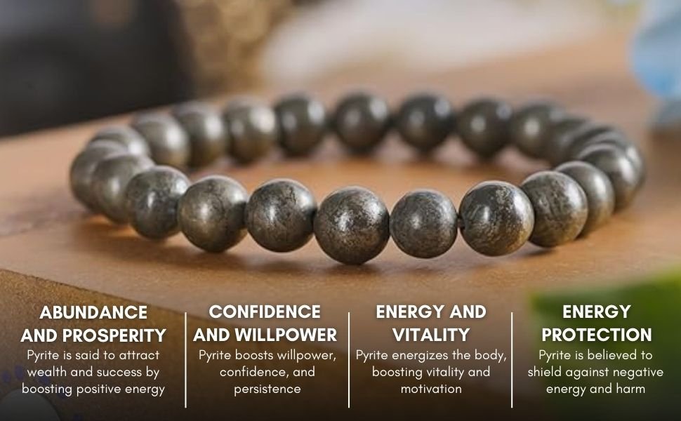 REBUY Natural Pyrite Bracelet Healing Crystal Beaded Bracelet