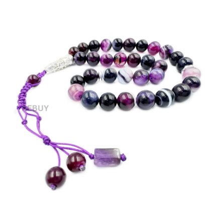 REBUY Natural Purple Stripe Agate Tasbeeh 33 Beads