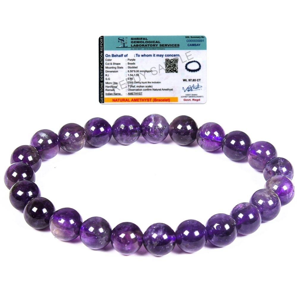 REBUY Natural Amethyst Stone Beads Bracelet 8 mm Reiki Healing Jewelry