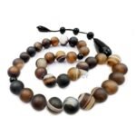 REBUY Natural Brown Stone Stripe Agate Prayer Rosary Beads | Natural Gemstone Handcrafted Agate Tasbeeh for Meditation & Prayer | Ideal Gift for Muslims | 33 Round Beads Tasbeeh, Pack Of 1