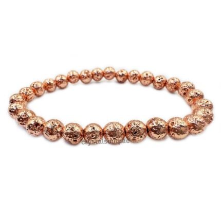 REBUY Rose Gold Plated Natural Lava Stone Beads Bracelet