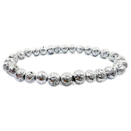 REBUY Silver Plated Lava Beads Bracelet 6 mm Beads