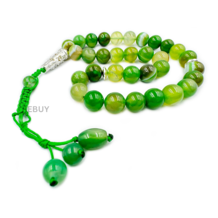 Natural Green Stripe Agate Tasbeeh Macrame