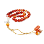 REBUY Natural Red Stripe Agate Tasbeeh 33 Beads Macrame