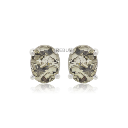 REBUY Pyrite Gemstone Studs in Silver