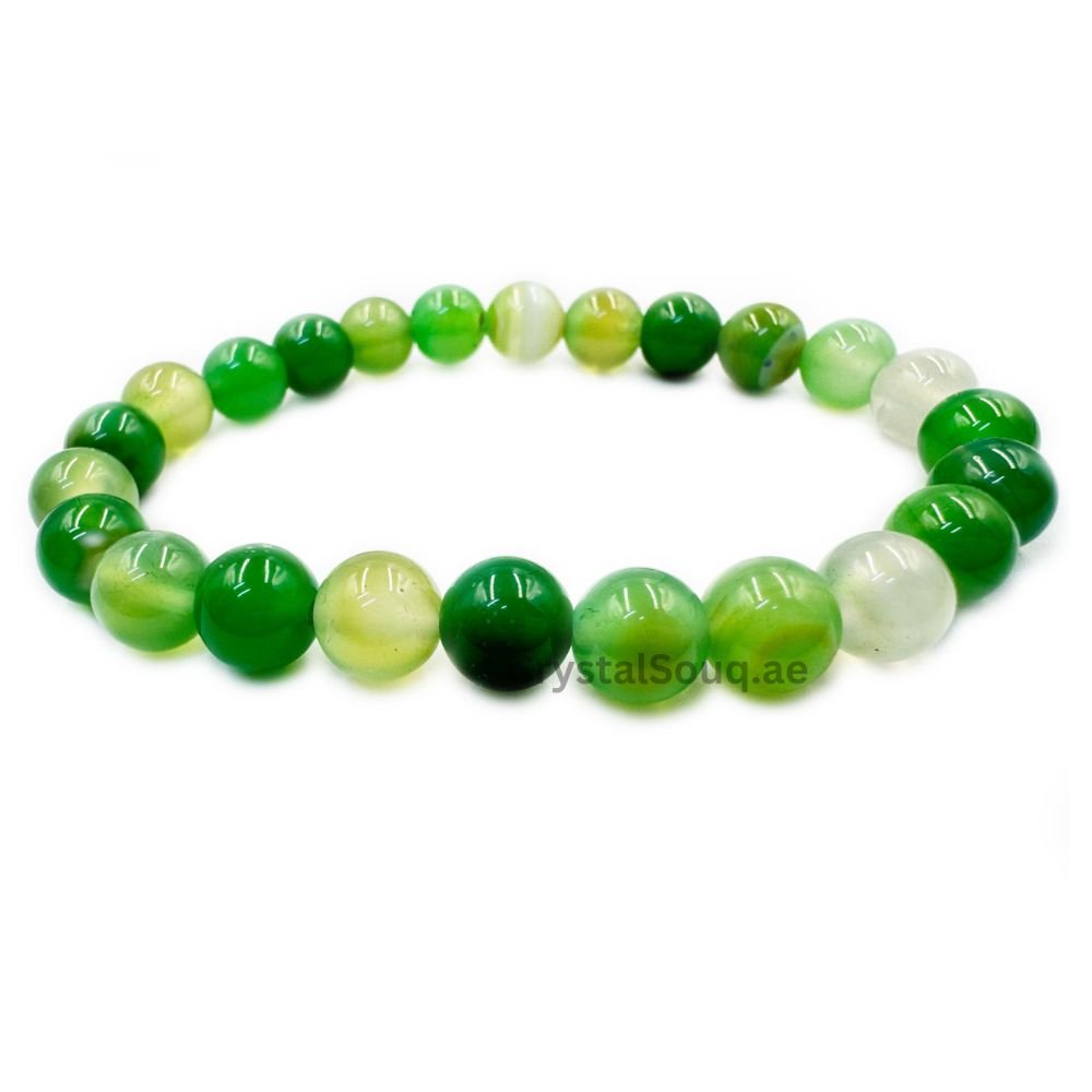 REBUY Green Stripe Agate Bracelet 8 mm Beads Healing Crystal Jewelry REBUY Green Stripe Agate Bracelet 8 mm Beads Healing Crystal Jewelry
