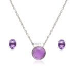 925 Silver Amethyst Pendant Necklace and Studs
