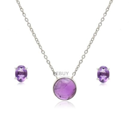 925 Silver Amethyst Pendant Necklace and Studs