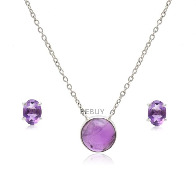 925 Silver Amethyst Pendant Necklace and Studs