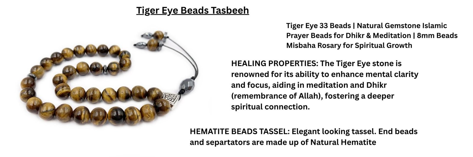 Tiger Eye Tasbeeh Tasbih 33 Beads - 8 mm Misbaha Prayer Beads
