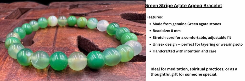 REBUY Green Stripe Agate Beads Bracelet 8 mm Healing Crystal Jewelry