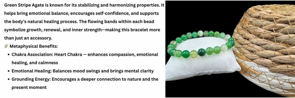 REBUY Green Stripe Agate Beads 8 mm Bracelet Healing Crystal Jewelry