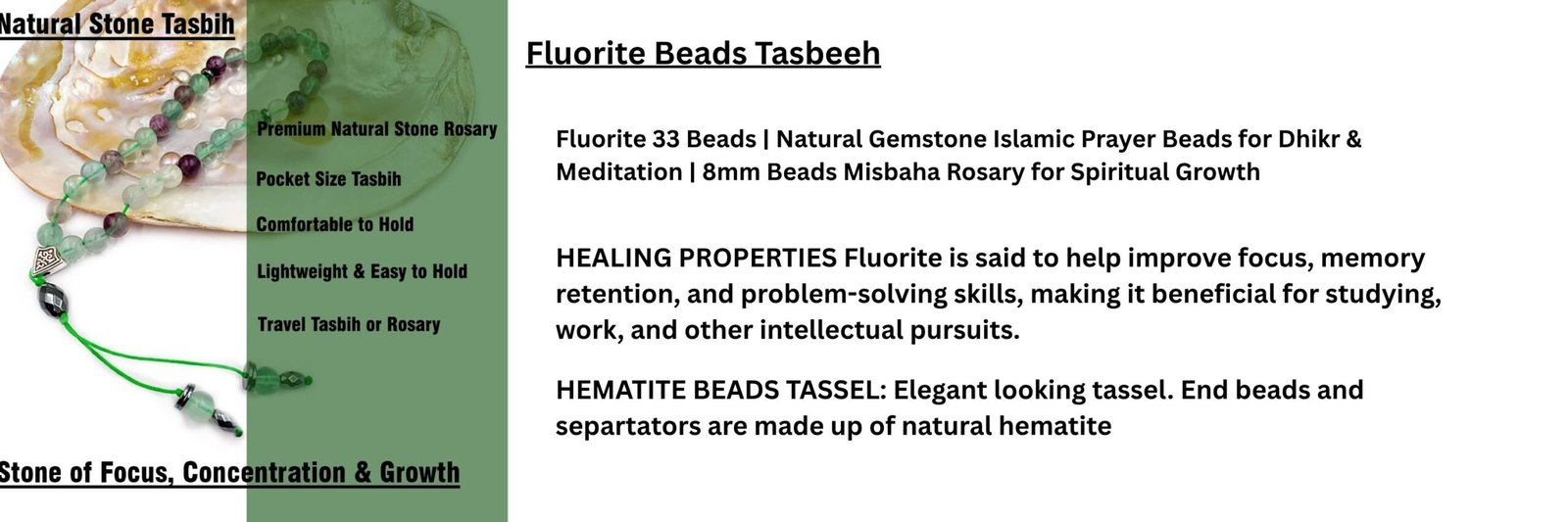 Fluorite Beads Tasbeeh with Hematite Beads Separators