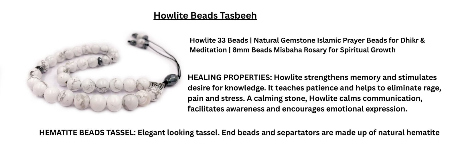 REBUY Howlite Stone Beads Tasbeeh Misbaha 8 mm- 33 Beads Islamic Rosary Prayer Beads