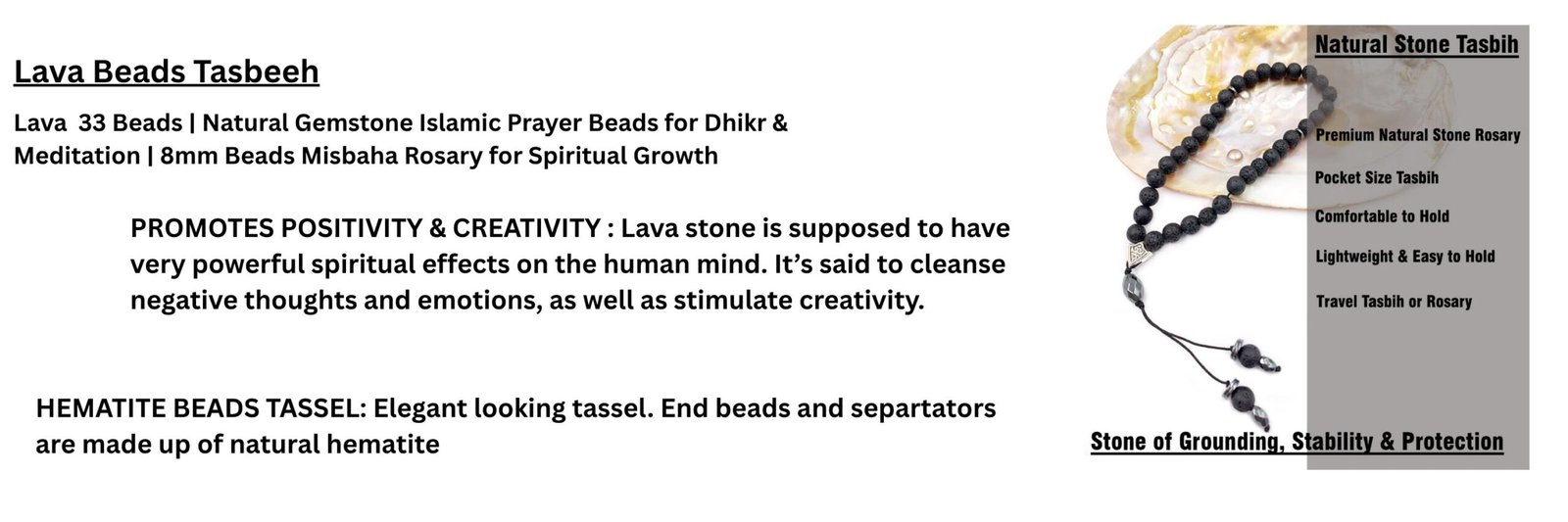 REBUY Lava Beads 8 mm- 33 Beads Tasbeeh, Tasbih, Misbaha