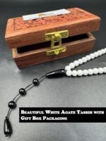 REBUY 99 Round Beads White Agate Stone Necklace Tasbih for Men & Women | Natural Healing Crystal Gemstone Islamic Prayer Muslim Misbaha Tasbeeh Necklace Jewellery - Image 3