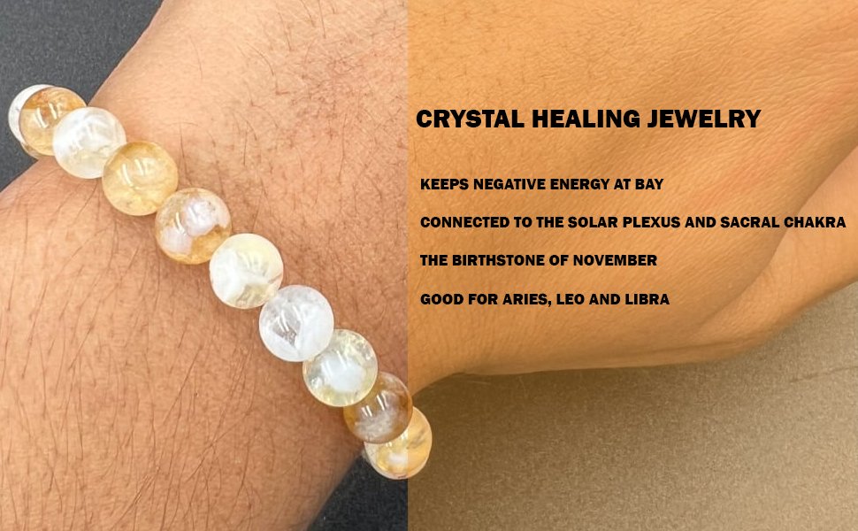 REBUY Natural Citrine crystal bracelet 8 mm Healing Crystal Jewelry