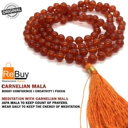 REBUY Natural Carnelian Beads Mala 108 +1 Guru Bead Japa Mala