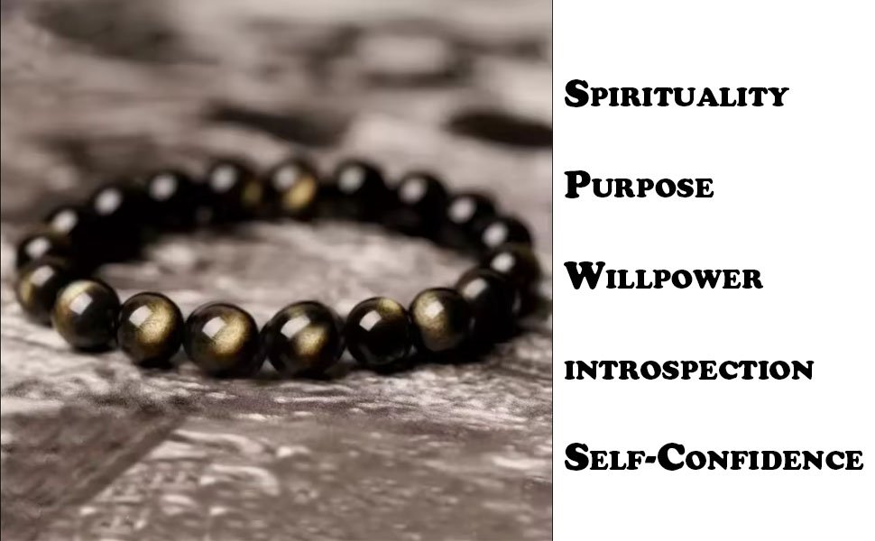 REBUY Natural Golden Obsidian Beads Bracelet 8 mm Reiki Healing Crystal Jewelry