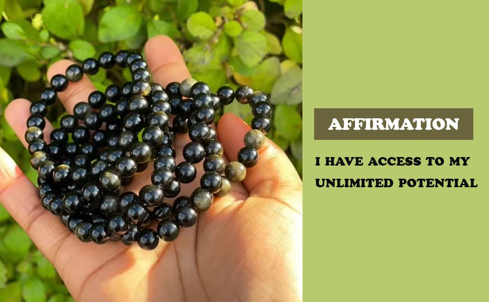 REBUY Natural Golden Obsidian Beads Bracelet 8 mm Reiki Healing Crystal Jewelry