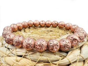 REBUY 8 mm Beads Rose Gold Plated Bracelet