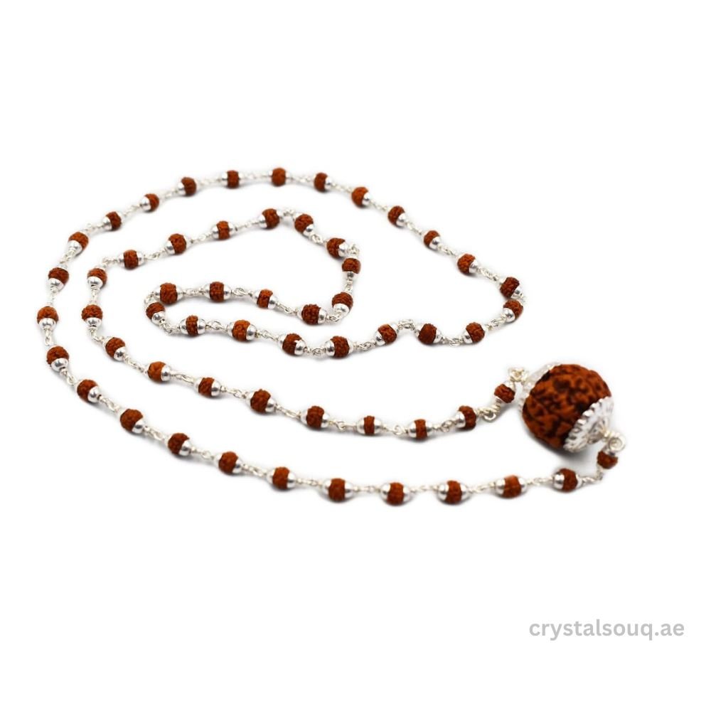 REBUY Rudraksha Mala Silver Metal Caping Mala