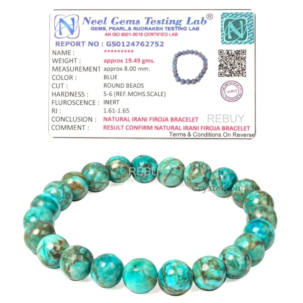 REBUY Natural Certified Turquoise Firoza Beads Bracelet Healing Crystal Jewelry REBUY Natural Certified Turquoise Firoza Beads Bracelet Healing Crystal Jewelry