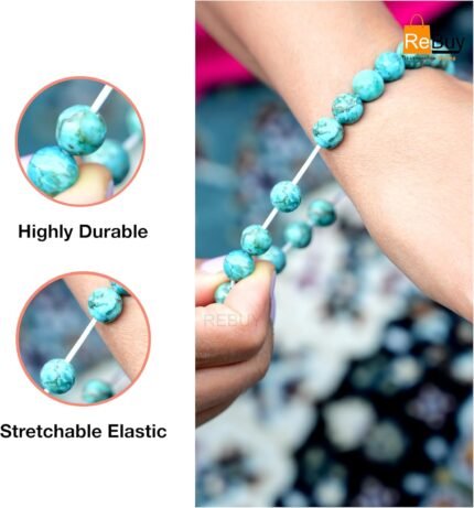 REBUY Natural Iranian Turqoise Firoza Beads Bracelet Healing Crystal Jewelry