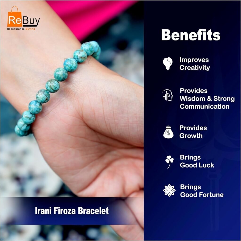 REBUY Natural Turquoise Beads Bracelet 8 mm Beads Healing Crystal Jewelry