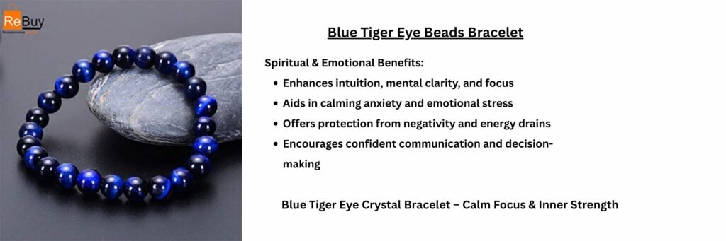 REBUY Natural Blue Tiger Eye Beads Bracelet 8 mm Healing Crystal Jewelry