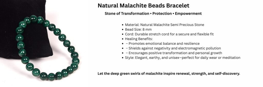 REBUY Natural Malachite Beads Bracelet 8 mm ize Healing Crystal Semi Precious Stone Jewelry