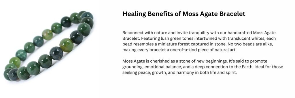 REBUY Natural Moss Agate Beads Bracelet 8 mm Healing Crystal Jewelry