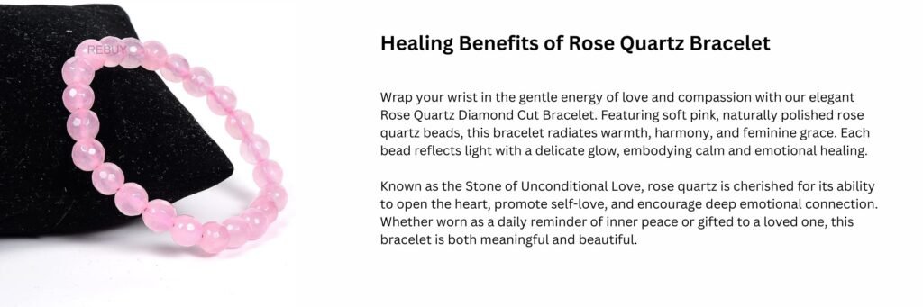 REBUY Natural Rose Quartz Beads Bracelet 8 mm Healing Crystal Jewelry