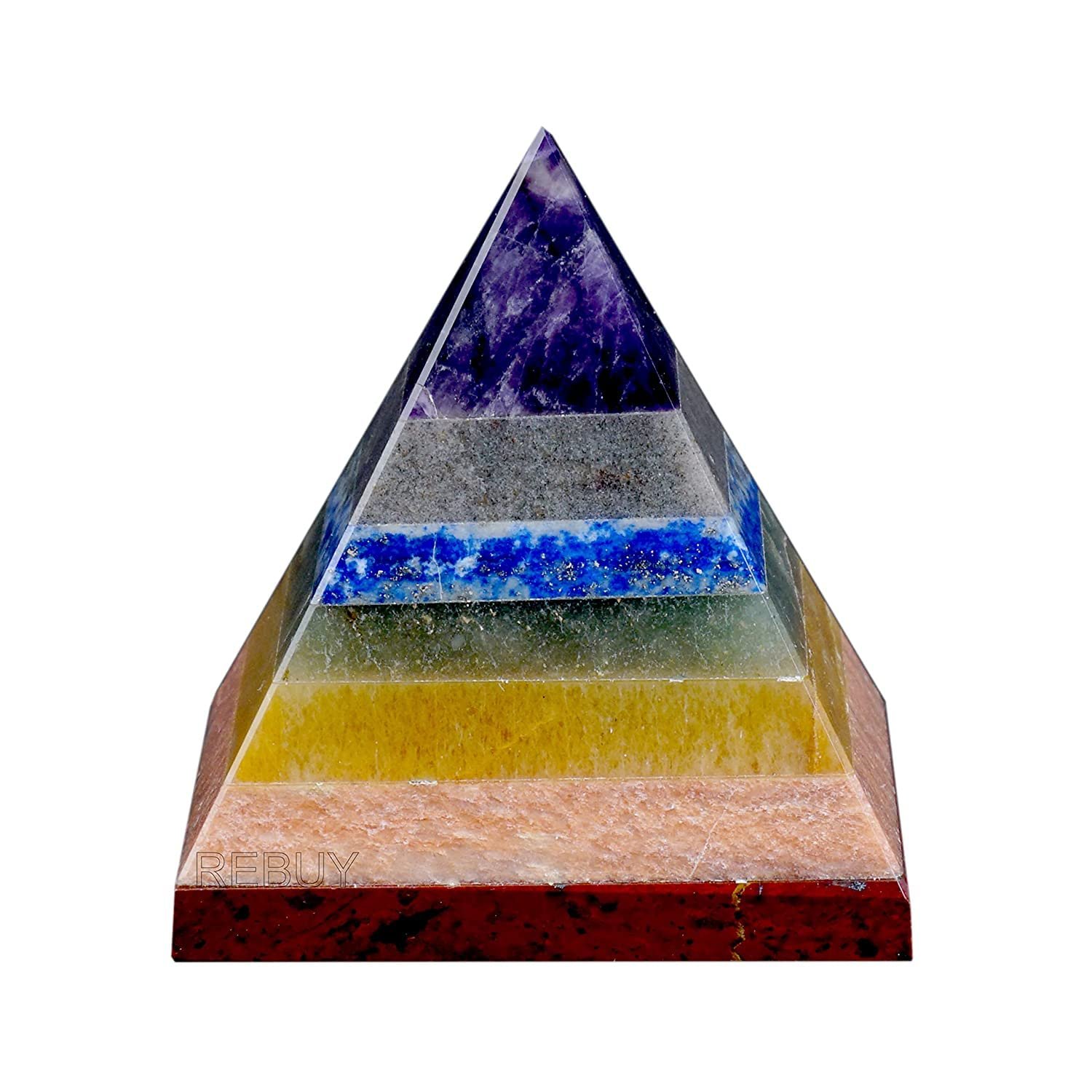 pyramid_seven_chakra_1 7 Chakra Bonded Natural Crystal Pyramid (50mm) – Healing Stone for Reiki, Meditation & Energy Balancing - Image 1