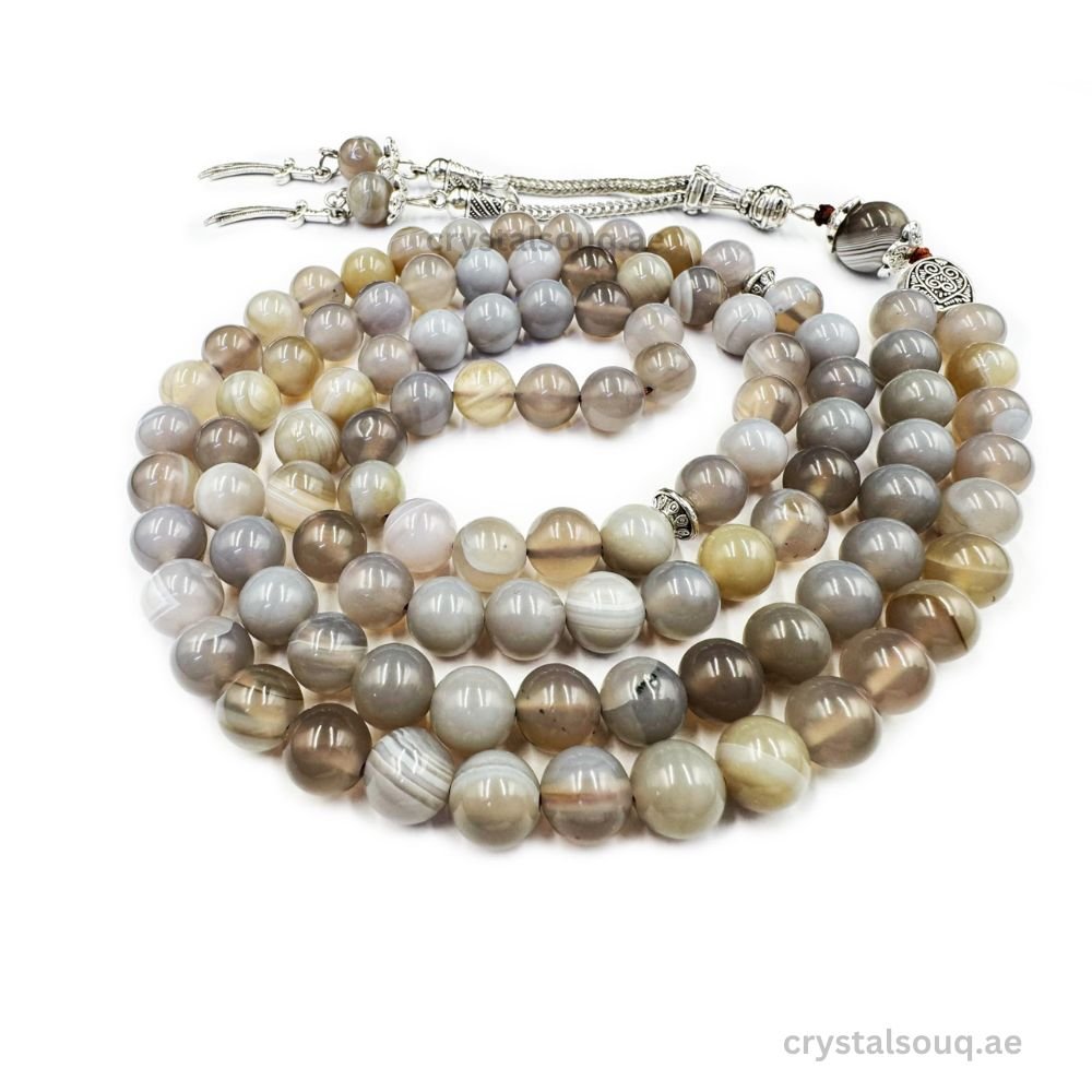 Natural Stripe_Agate_99 Crystal Souq Natural Agate/Aqeeq 99 Beads Tasbbe