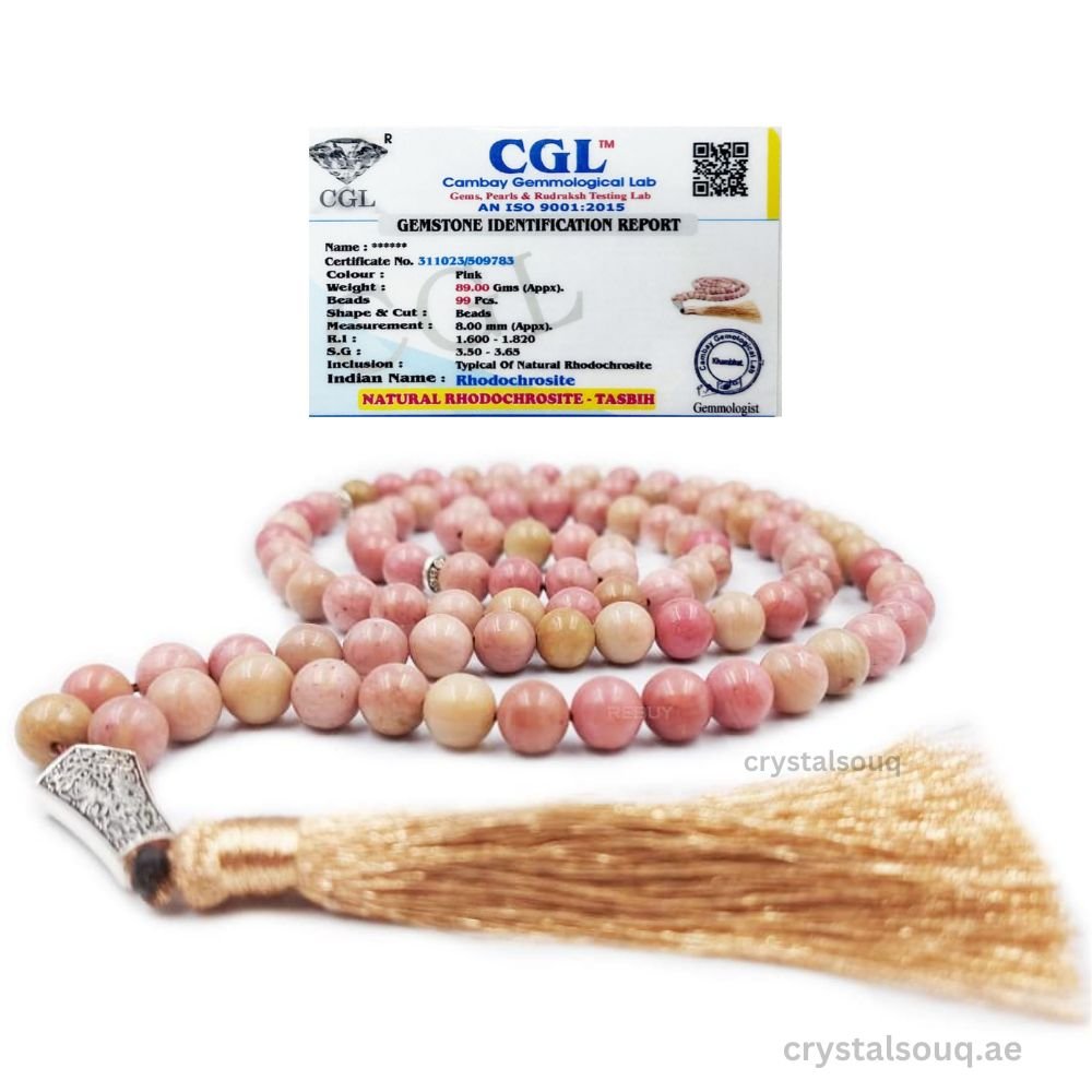 CRYSTAL SOUQ Natural Rhodochrosite 8 mm 99 Beads Tasbeeh CRYSTAL SOUQ Natural Rhodochrosite 8 mm 99 Beads Tasbeeh