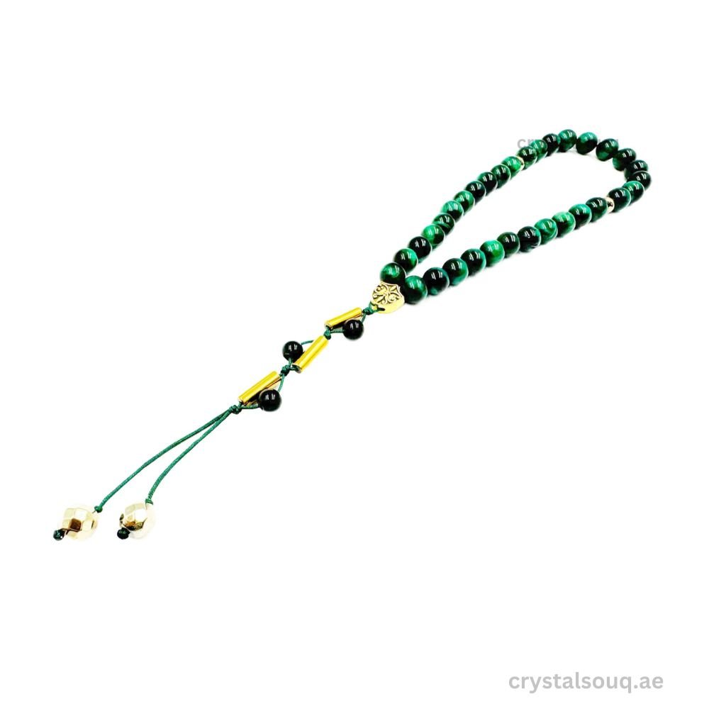 CRYSTAL SOUQ Natural Green Tiger Eye Beads Tasbeeh CRYSTAL SOUQ Natural Green Tiger Eye Beads Tasbeeh