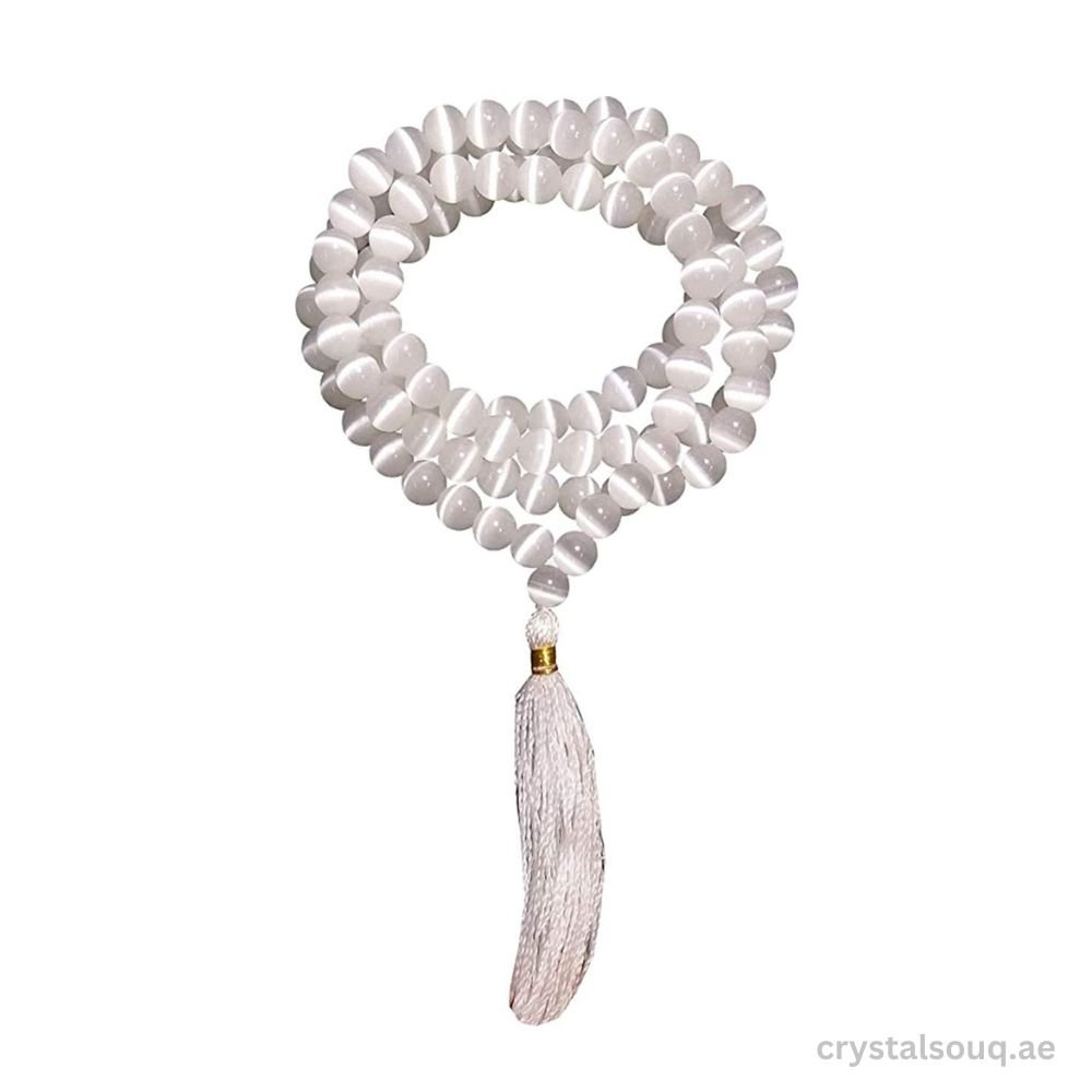 REBUY 8 mm Natural Selenite Beads Mala REBUY 8 mm Natural Selenite Beads Mala
