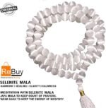 REBUY Selenite Mala 108 Beads + 1 Guru Bead Japa Mala, Meditation tool or Crystal Jewelry