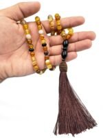 Crystal Souq Natural Amber Stripe Agate 99-Bead Tasbeeh – Warm Healing Gemstone Misbaha with Wooden Gift Box - Image 2