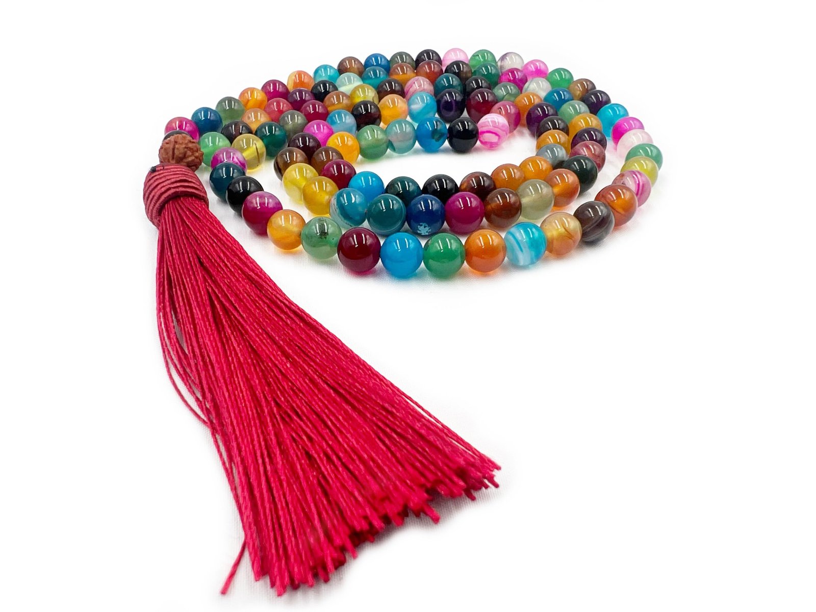 mala_multicolor_agate_1 Natural Multi-Color Agate 108-Bead Mala (8mm) – Balancing & Stabilizing Boho Meditation Necklace - Image 1